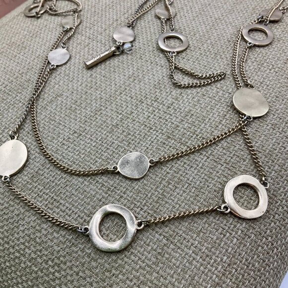 Kenneth Cole Gold Tone Link Circles Discs Long Necklace - Picture 1 of 7